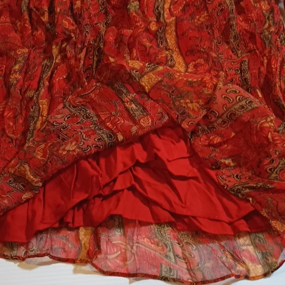 Let Me Be Rusty Orange Cut Out Sheer Lines Retro Blouse A25 - Picture 3 of 7